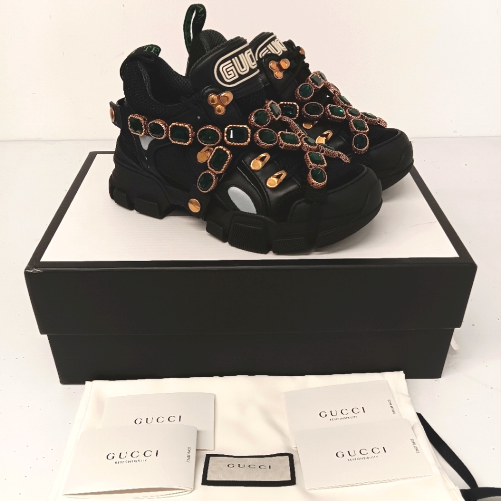 GUCCI Women's Black Flashtrek Sneakers w/ Crystals - EU36/US6